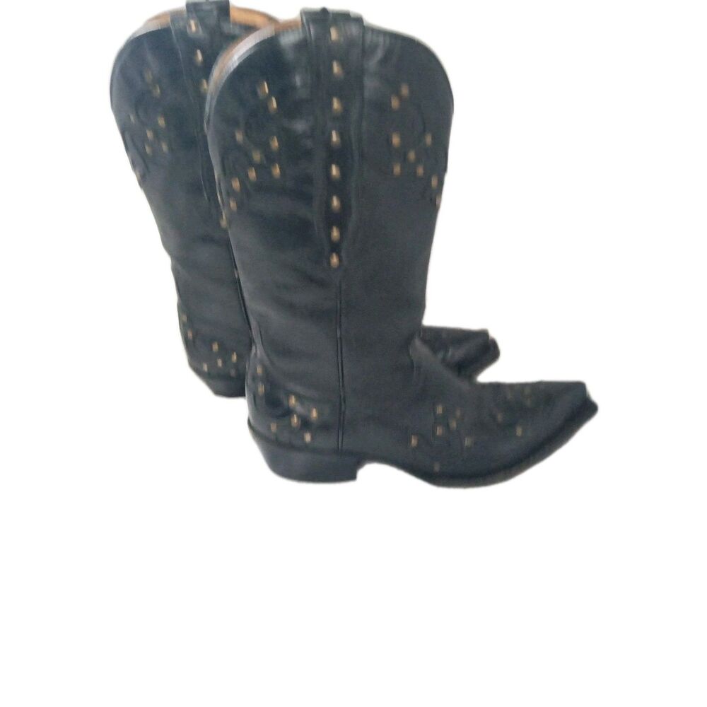 Black Leather Snip Toe Boots Women's Size 7 Studs Accent - Picture 4 of 10